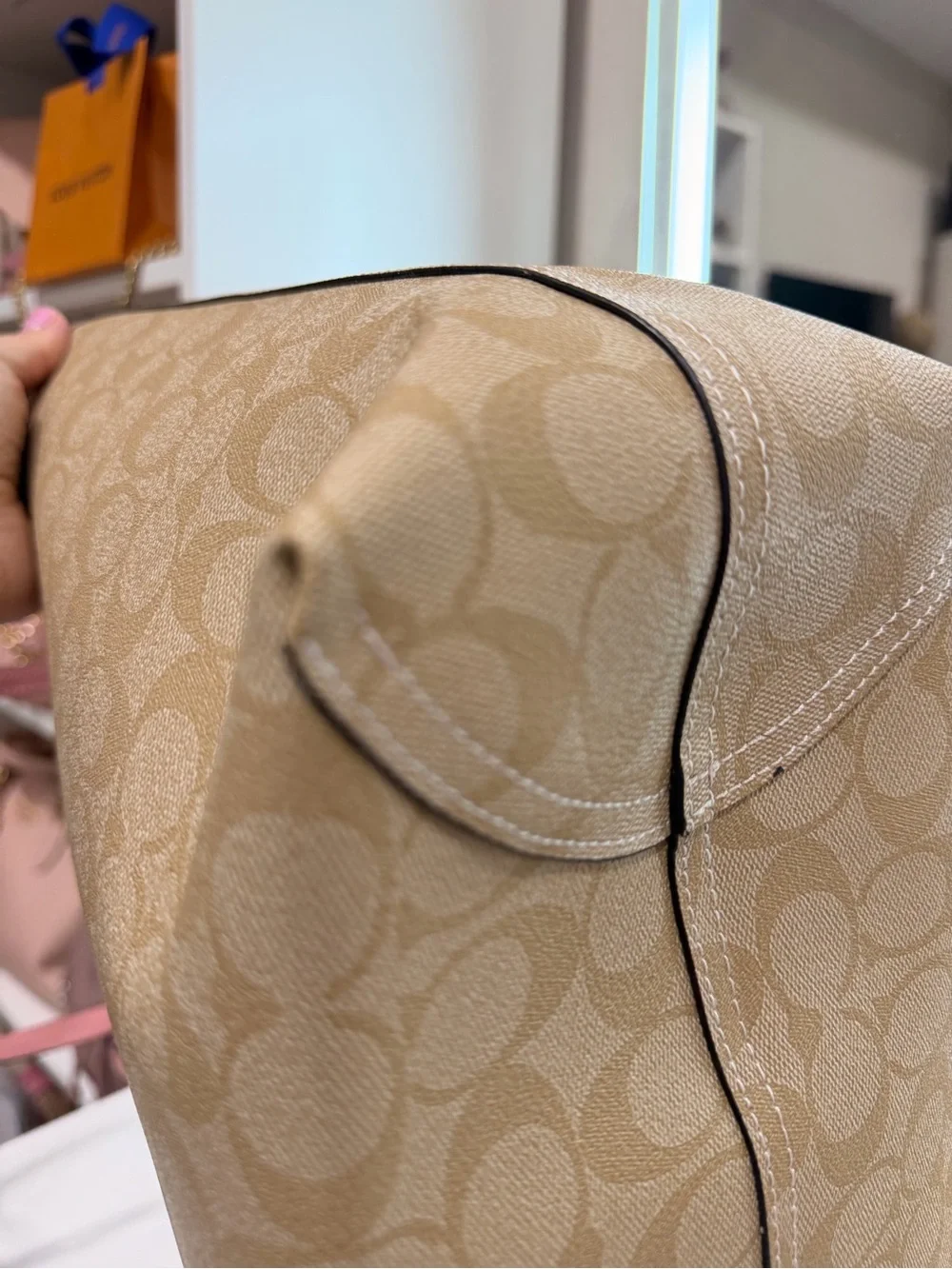 Coach Beige Canvas Tote with Pink Leather Trim - Picture 7 of 8
